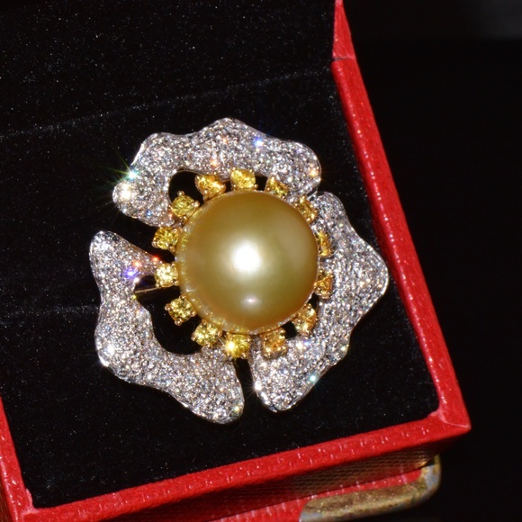 CERTIFIED NATURAL 26CTS VS F DIAMOND 15MM SOUTH SEA PEARL SAPPHIRE 18K GOLD RING - Picture 12 of 14